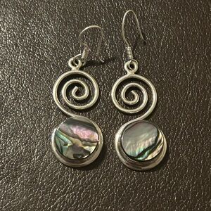 Mexico Sterling Silver Spiral Abalone Shell Earrings